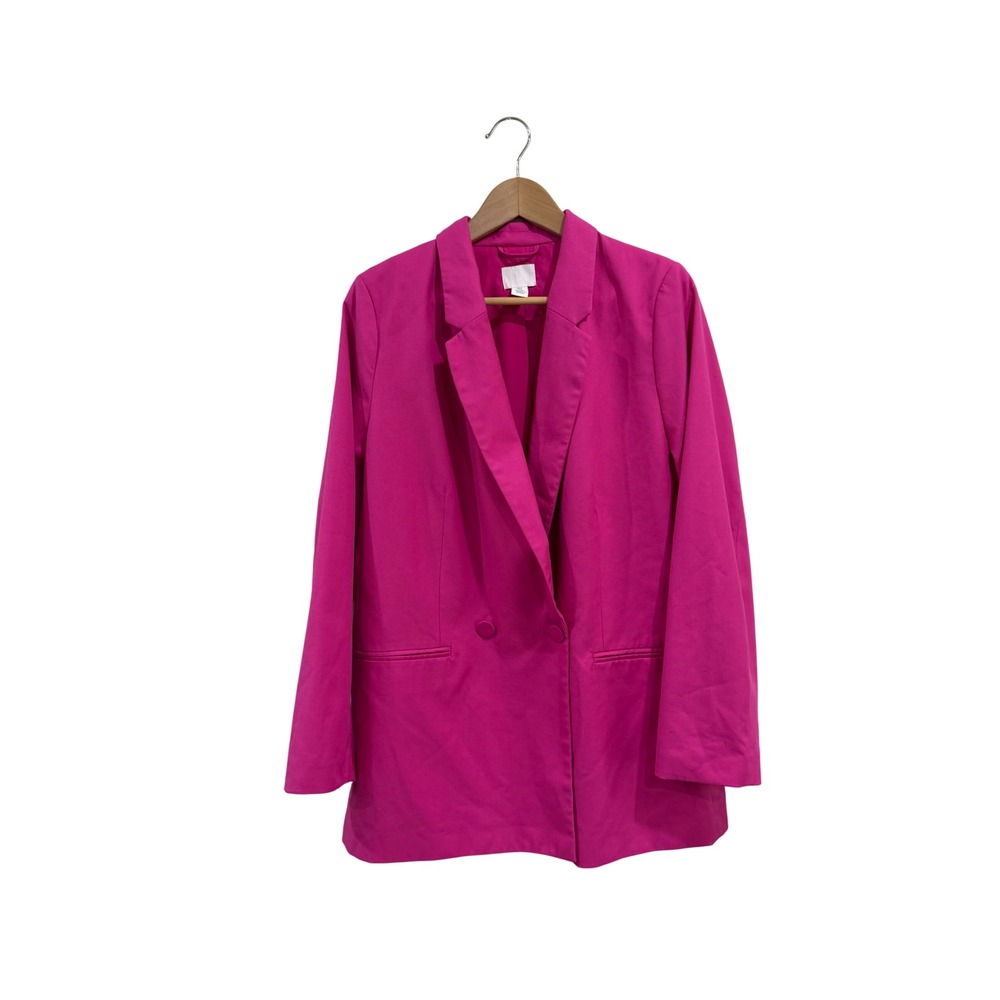 HM Hot Pink Oversized Double Breasted Blazer Jacket Womens Medium Magenta